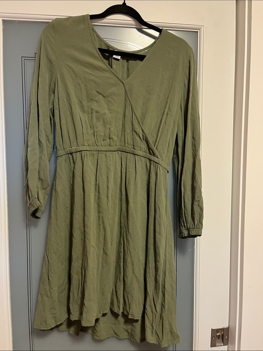 Old Navy Olive Green Long Sleeve Wrap-Style Dress